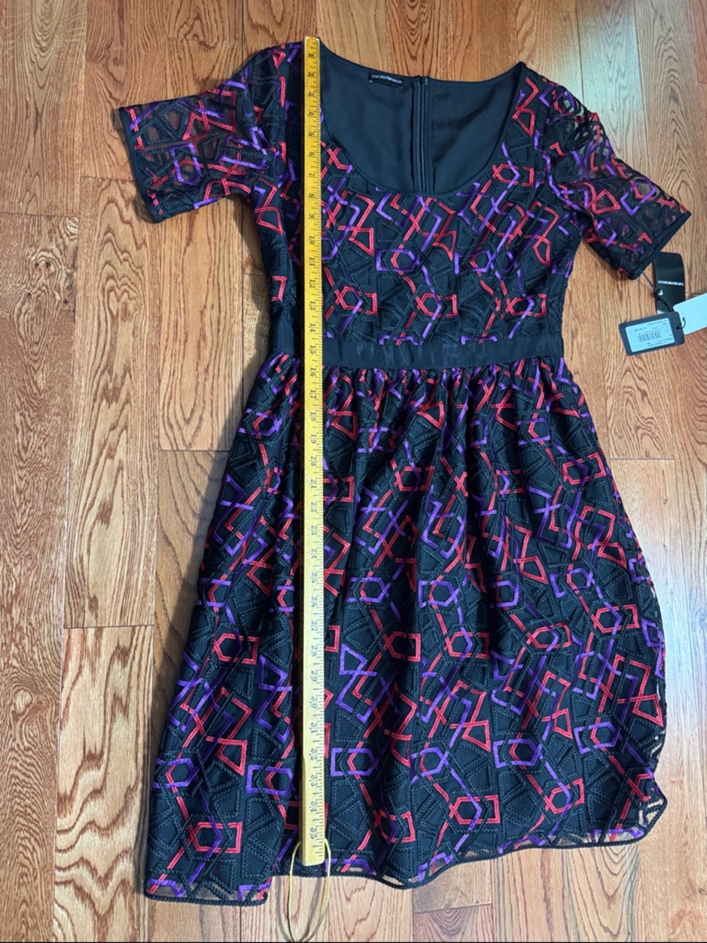 Emporio Armani Black Midi Dress with Red & Purple Geometric Embroidery - Picture 8 of 8